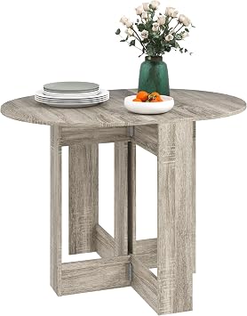 HOMCOM Drop-Leaf Table Folding Dining Table with Foldable Leaves Grey