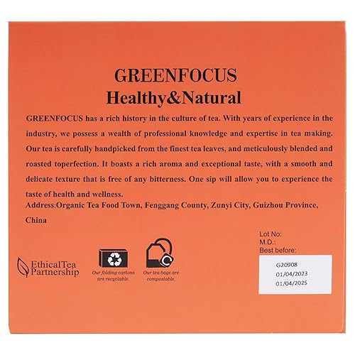 Miniatura 7 de Greenfocus Té negro orgánico - Auténtico té chino, sin cafeína, bolsas de té verde 50 bolsas de té negro robustas con cuerpo completo, envueltas