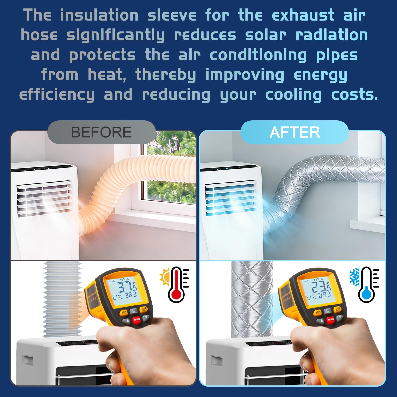 Gaine Isolante Pour Tuyau d'Évacuation d'Air De Climatiseur, 150 × 58 Cm, Avec Protection Anti-Uv, Housse Pour Climatiseurs Portables Adaptée à Des Bouches d'Aération De 5 à 5,9 Pouces De Diamètre (1)
