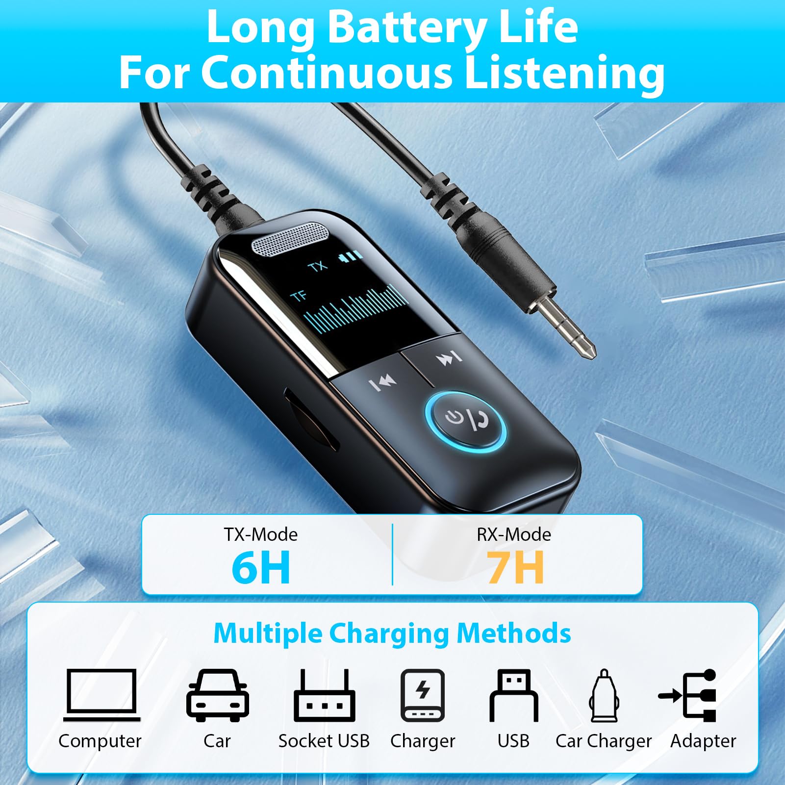 Adaptateur Bluetooth Sans Fil, Transmetteur Bluetooth V5.2 Récepteur Et Émetteur Blutooth Jack 3