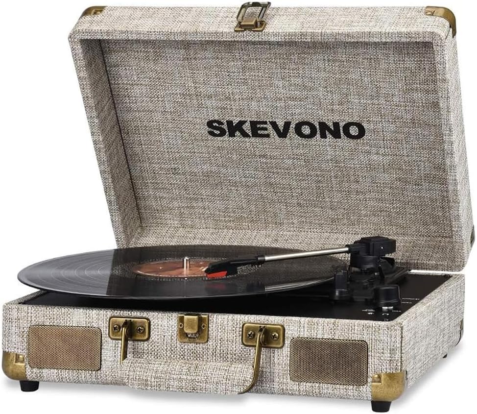 Vinyl Record Player Turntable with Built-in Bluetooth Receiver & 2 Stereo Speakers, 3 Speed 3 Size Portable Retro Record Player, Bluetooth Connectivity, Stereo RCA Output