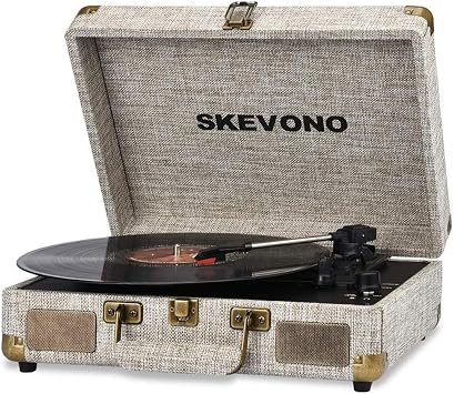 Vinyl Record Player Turntable with Built-in Bluetooth Receiver & 2 Stereo Speakers, 3 Speed 3 Size Portable Retro Record Player, Bluetooth Connectivity, Stereo RCA Output