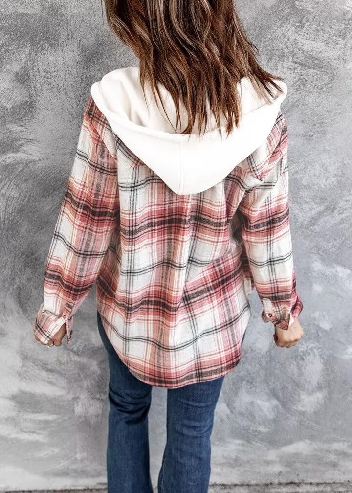 LACOZY Chemise à carreaux en flanelle à manches longues surdimensionnée pour femme