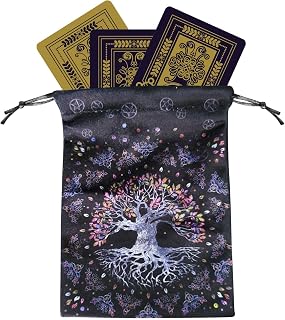 Tarot Card Pouch - 13x18cm Moon Phase/Life Tree Art Jewelry Drawstring Bags,Soft Jewelry Storage Bag, Tarot Accessory Organizer for Dice Runes Tarot Decks Fengr-au