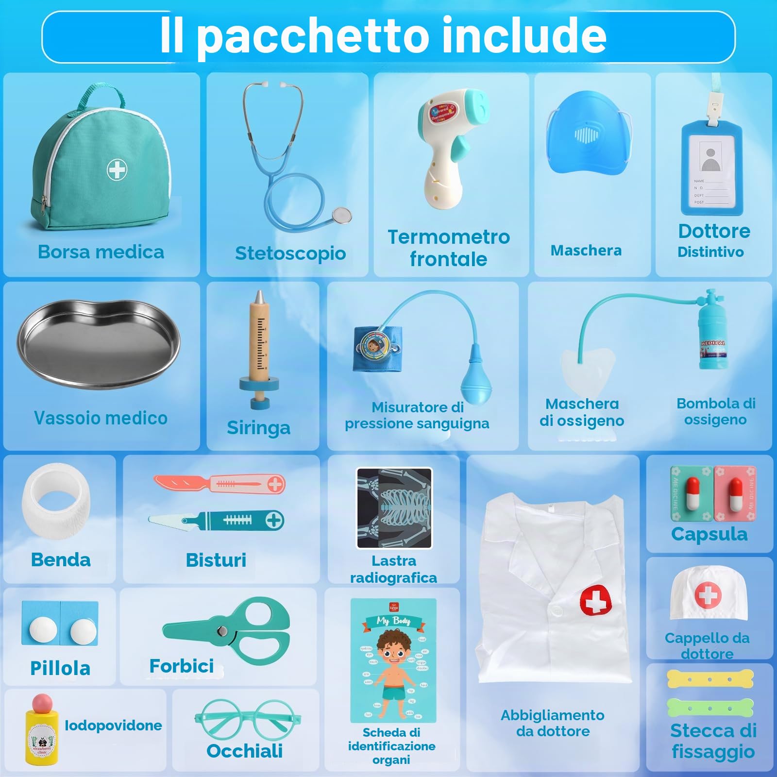 Lehoo Castle Valigetta Dottore Bambini, Kit Dottoressa Bambina di Legno, Valigetta Dottoressa Bambina, Kit Dottore Bambino di Gioco di Ruolo, Regalo per Bambini e Ragazze, Ragazzi Dai 3 Anni in Su