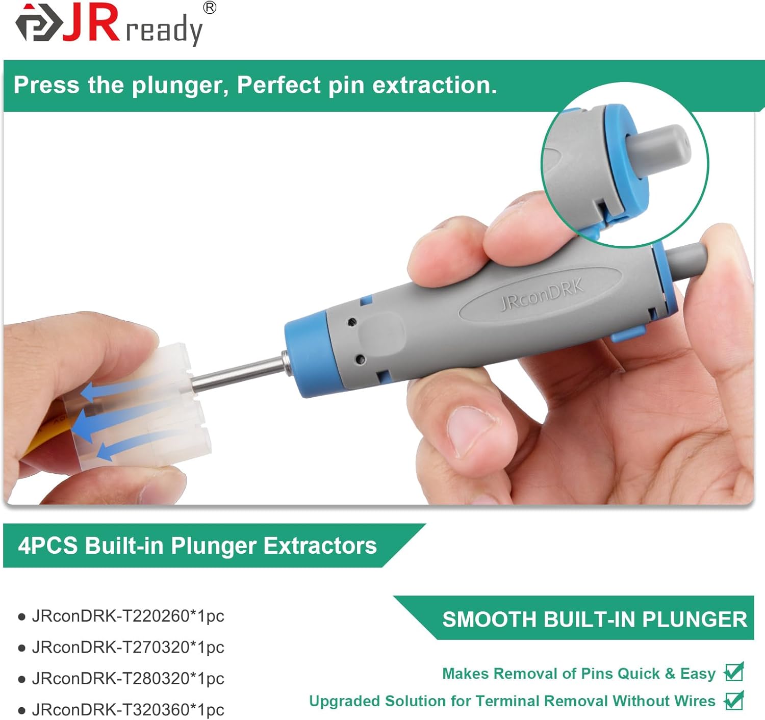 JRready Upgraded Terminal Removal Tool Kit 10PCS Pin Extractor Tools with Handle Storage and Protective Cover Terminal Release Tool for Molex TE/AMP Harting D SUB Connectors(JRconDRK00A10-03)