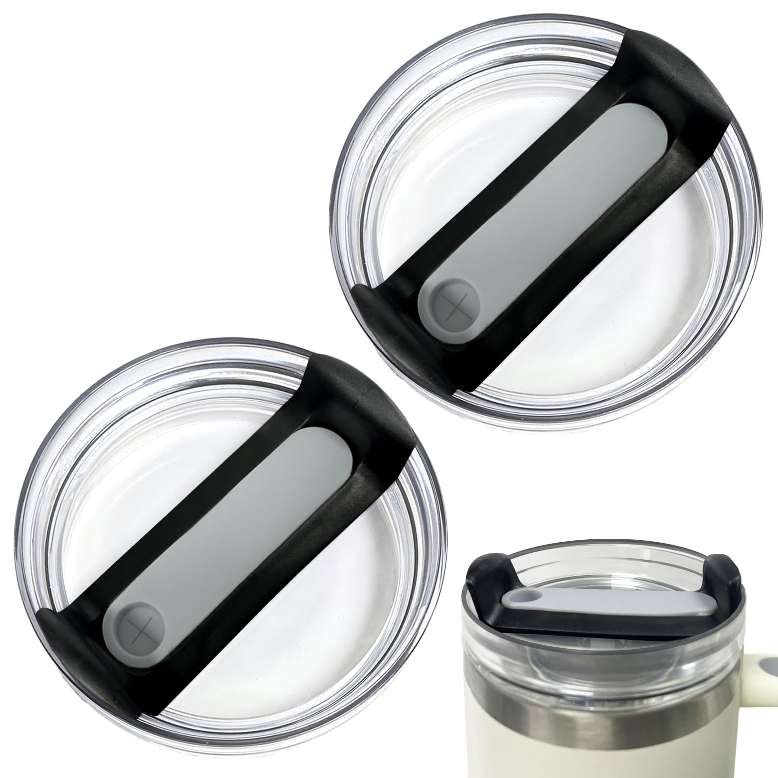 40 OZ Tumbler Lids Fit for Stanley Cup, Replacement Lids Fit for Stanley Adventure Quencher Travel Tumbler 40 OZ, Clear Spill Proof Tumbler Cover for Stanley Cup Accessories (2 Pack, Black)