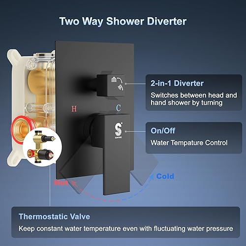 Miniatura 4 de SR SUN RISE Grifo de ducha de barra deslizante de 10 pulgadas, cabezales de ducha de alta presión de lujo y rociador de mano, sistema de ducha