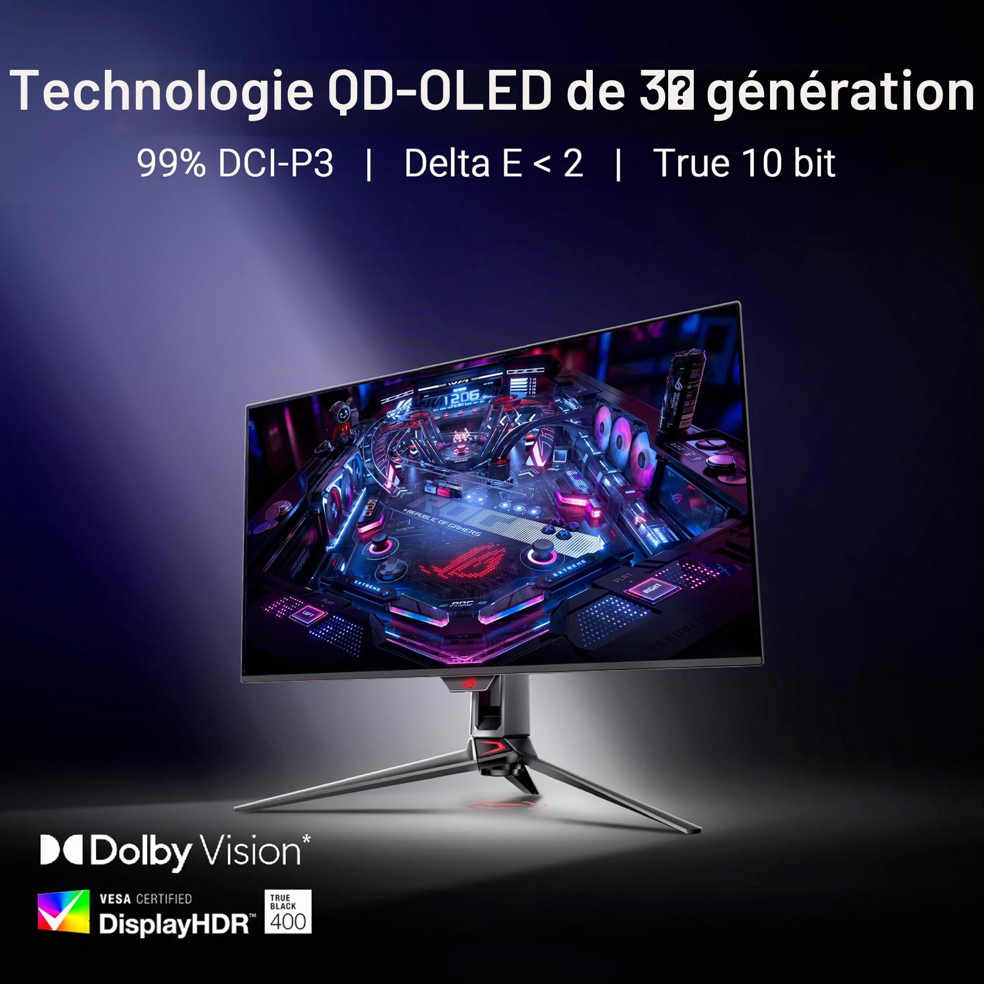 ASUS ROG Swift OLED PG32UCDMR, Moniteur de Jeu 31,5", 4K QD-OLED (3840 x 2160), 0,03 ms (GTG), 240 Hz, Compatible avec G-Sync, Ports USB-C et USA-A, DisplayPort, HDMI, DisplayWidget Center, Noir