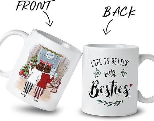 Miniatura 29 de Gossby Taza de café de Navidad personalizada para amigas, regalos de amistad personalizados para mujeres con diseño, nombre, regalo de mujer para 3