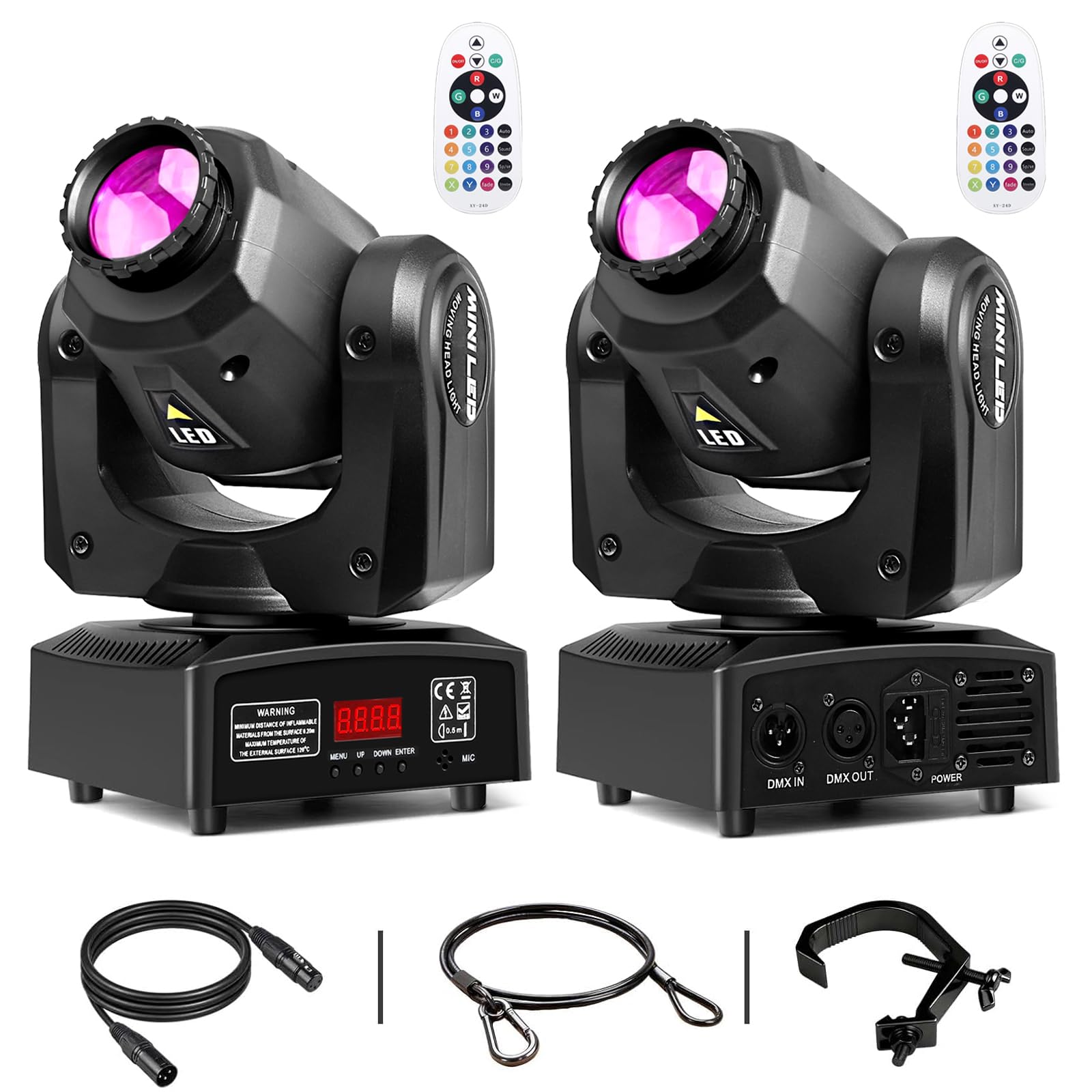 MetRo - Faretto laser Moving Head da palcoscenico DMX512 da 30 W, con telecomando, 8 motivi Gobo, 8 colori, attivazione del suono per DJ, feste e club (confezione da 2)