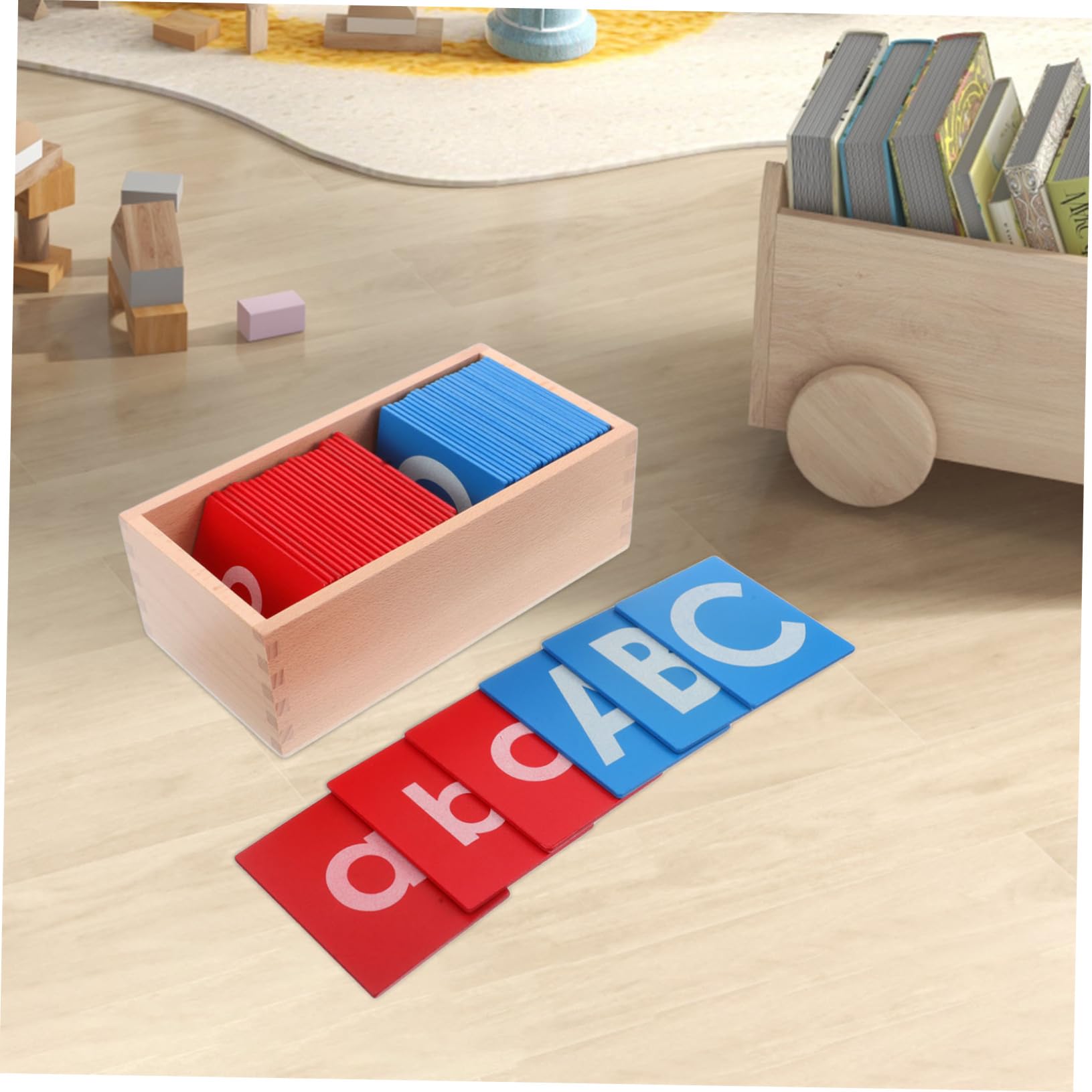UPKOCH Juego de Herramientas Educativas Montessori de Madera con Letras Táctiles Rojas y Azules para Desarrollo del Lenguaje y Aprendizaje Creativo en Preescolar y Educación en Casa