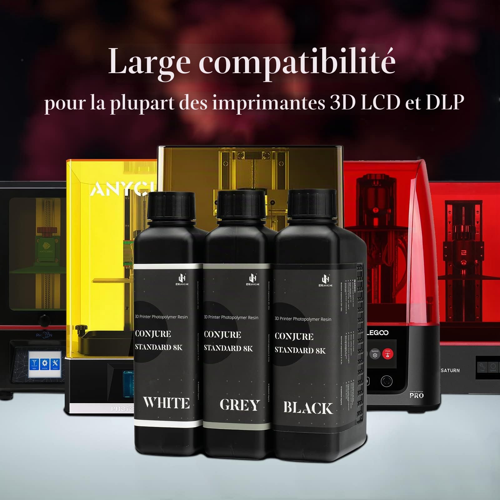 Conjure résine standard pour imprimante 3D, faible retrait et haute précision, résine photopolymère à durcissement rapide 405 nm, pour imprimantes résine LCD/DLP/MSLA, gris, 1000 g