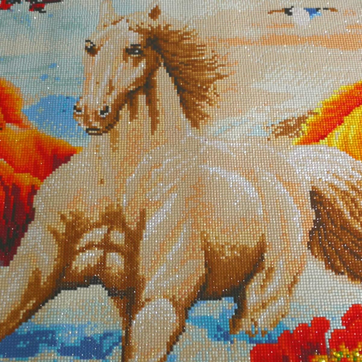 Instarry 5D Diamond Painting Kits for Adults Large Size Eight Horses Landscape Rhinestones Cross Stitch Modern Wall Decor 47.2x19.7 inch