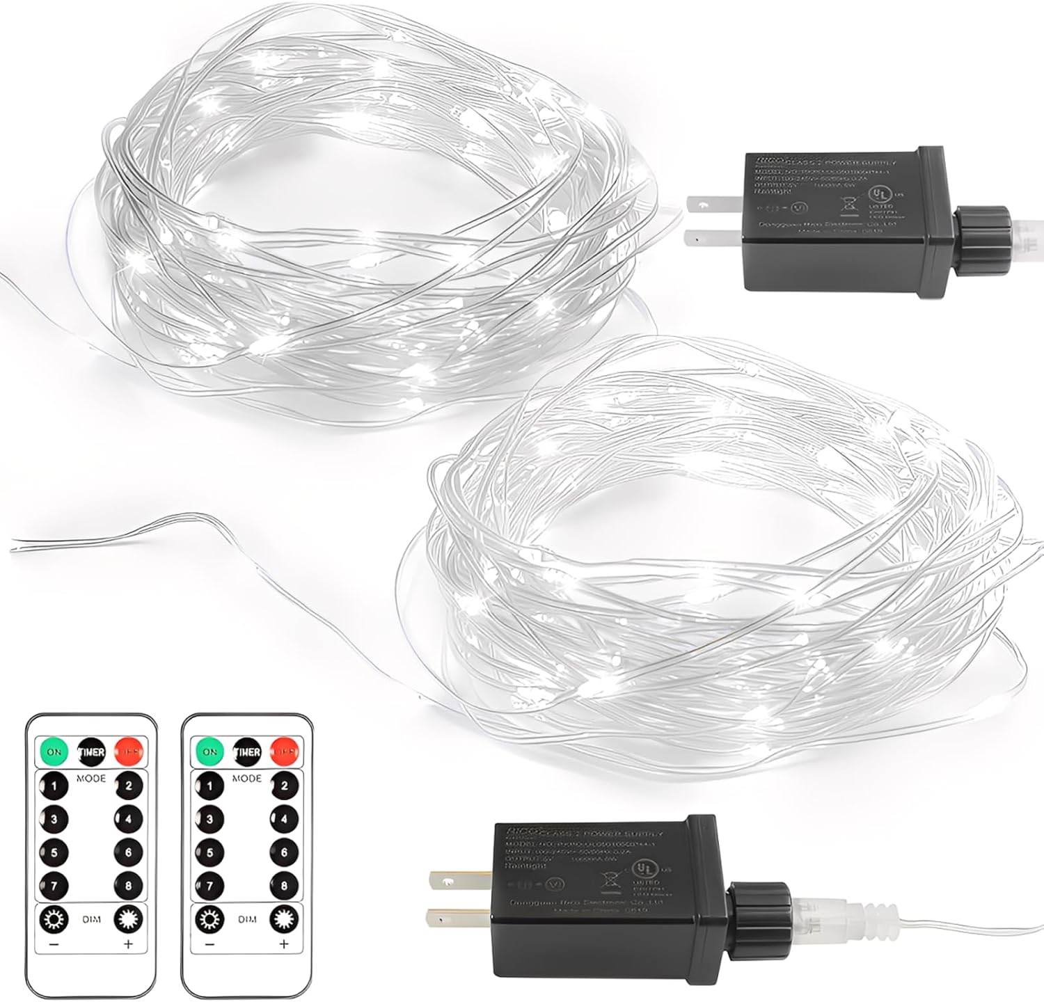 2 Pack Fairy String Lights Plug in, 33Ft 100 Micro Starry LED Outdoor String Lights with 8 Modes Timer Dimmable IP68 Full Waterproof Twinkle Lights for Bedroom Garden Christmas Home Decor (Cool White)