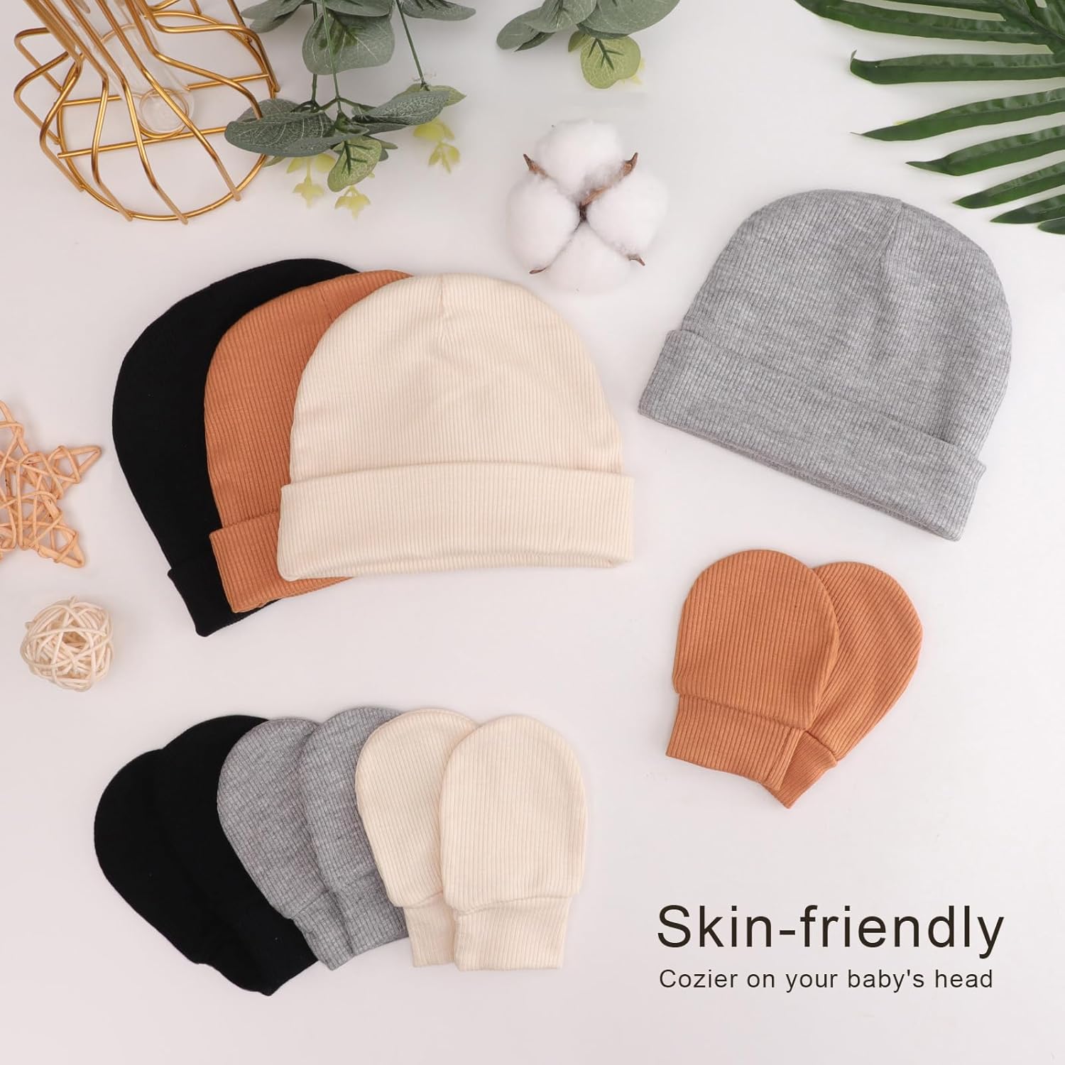 BQUBO Baby Newborn Hats with Scratch Mittens for Unisex Preemie Newborn Hats Hospital Hat for Boys Girls 0-6 Months - Image 2