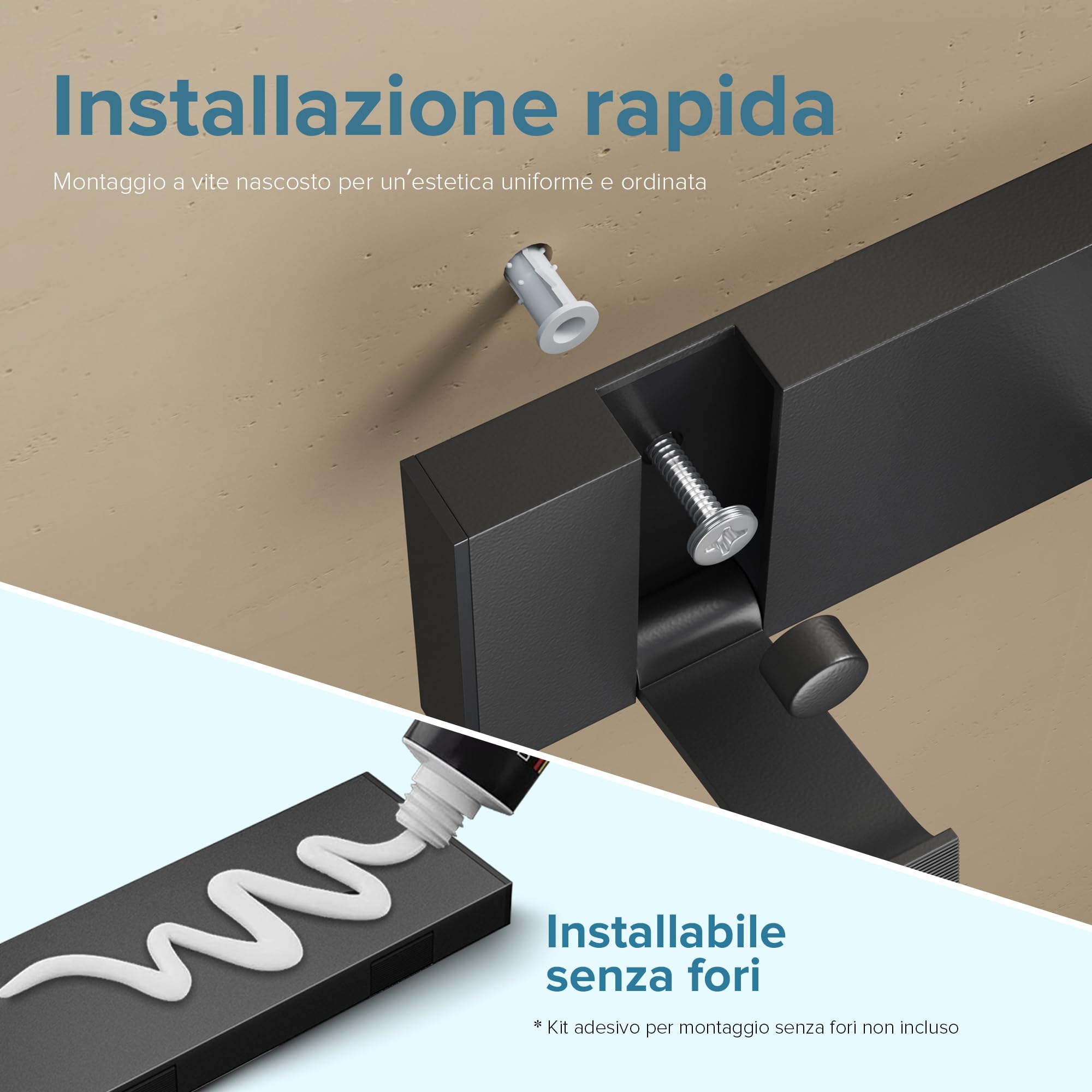 doporro Appendiabiti da Parete con 6 Ganci Ribaltabili, Attaccapanni da Muro in Alluminio Appendiabiti 44,5 cm per Cameretta, Ingresso, Cucina, Nero Wandgarderobe01