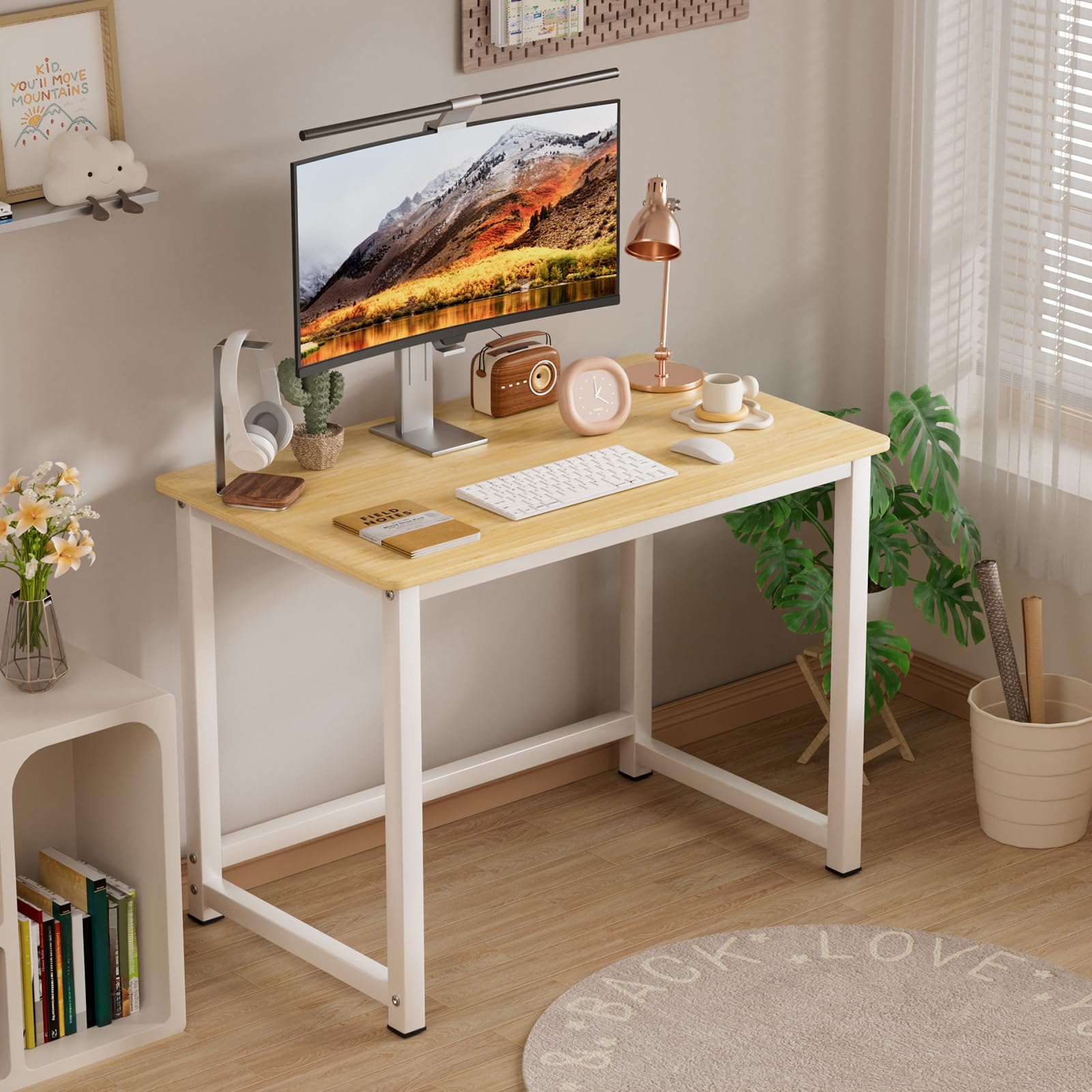 Scrivania per computer da 100 cm, in legno, stile semplice e moderno, scrivania da gioco per casa, ufficio, studio, scrivania con robusta struttura in metallo, stazione di lavoro da 100 cm per piccoli