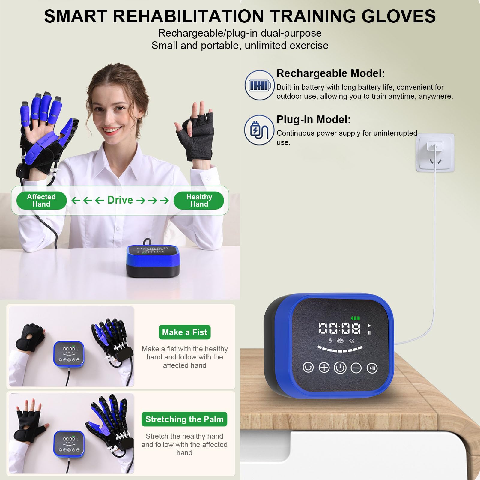 Guantes robóticos para rehabilitación de la función Manual para recuperación de hemiplejia, Guantes mejorados para Entrenamiento de Dedos, Guantes robóticos para rehabilitación de Accidentes cerebrov