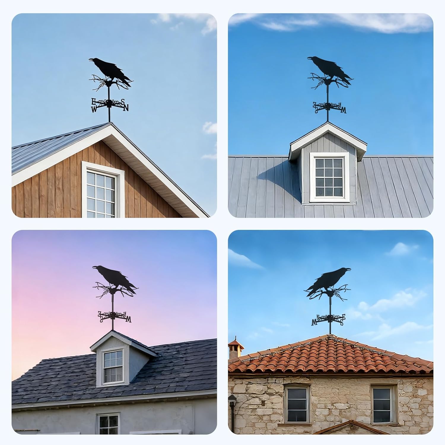 Crow WeatherVane Raven,Black Iron Weather Vane for Yard,Halloween Crow Decor Weather Vanes Roof Mount for Outside Garden Farmhouse Barn Decoration Sheds Patio,22.8 * 13.4in