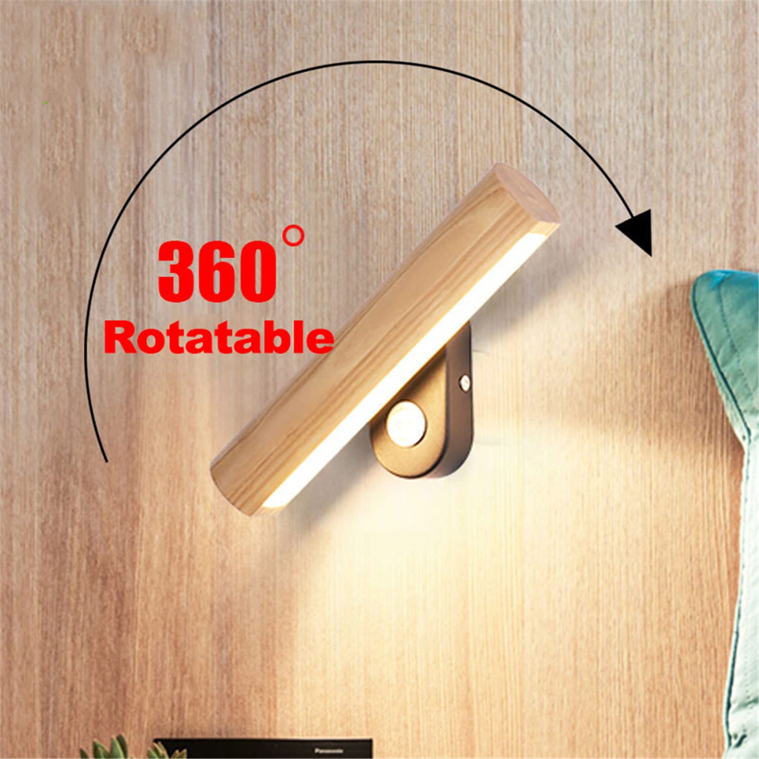 Apliques de Pared, Luces de Noche, luz de Lectura giratoria de 360° de Madera, Apliques de Pared LED, lámpara de Noche con 3 temperaturas de Color, luz de Pared para Dormitorio y s