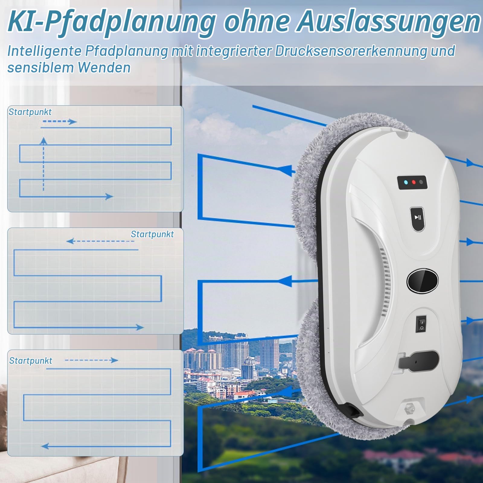 Fensterputzroboter, 5600Pa Automatischer Fensterreiniger mit Fernbedienung und 10 Tüchern, Fensterreiniger Roboter Elektrisch Fenstersauger für Innen und Außenfenster Glas Fliesen