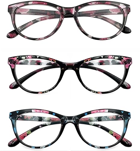CVVTSPE Paquete de 3 lentes de lectura con bloqueo de luz azul, elegantes ojos de gato, lectores de computadora, antifatiga ocular y deslumbramiento