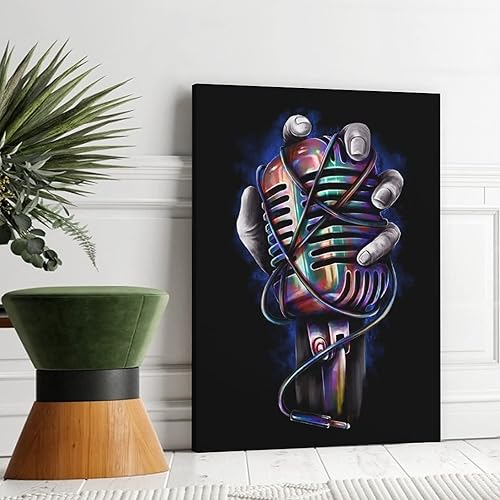 Miniatura 3 de XDTIOPIMY Póster musical decorativo para pared, diseño de micrófono, decoración de lienzo, decoración de oficina, sala de estar, dormitorio,