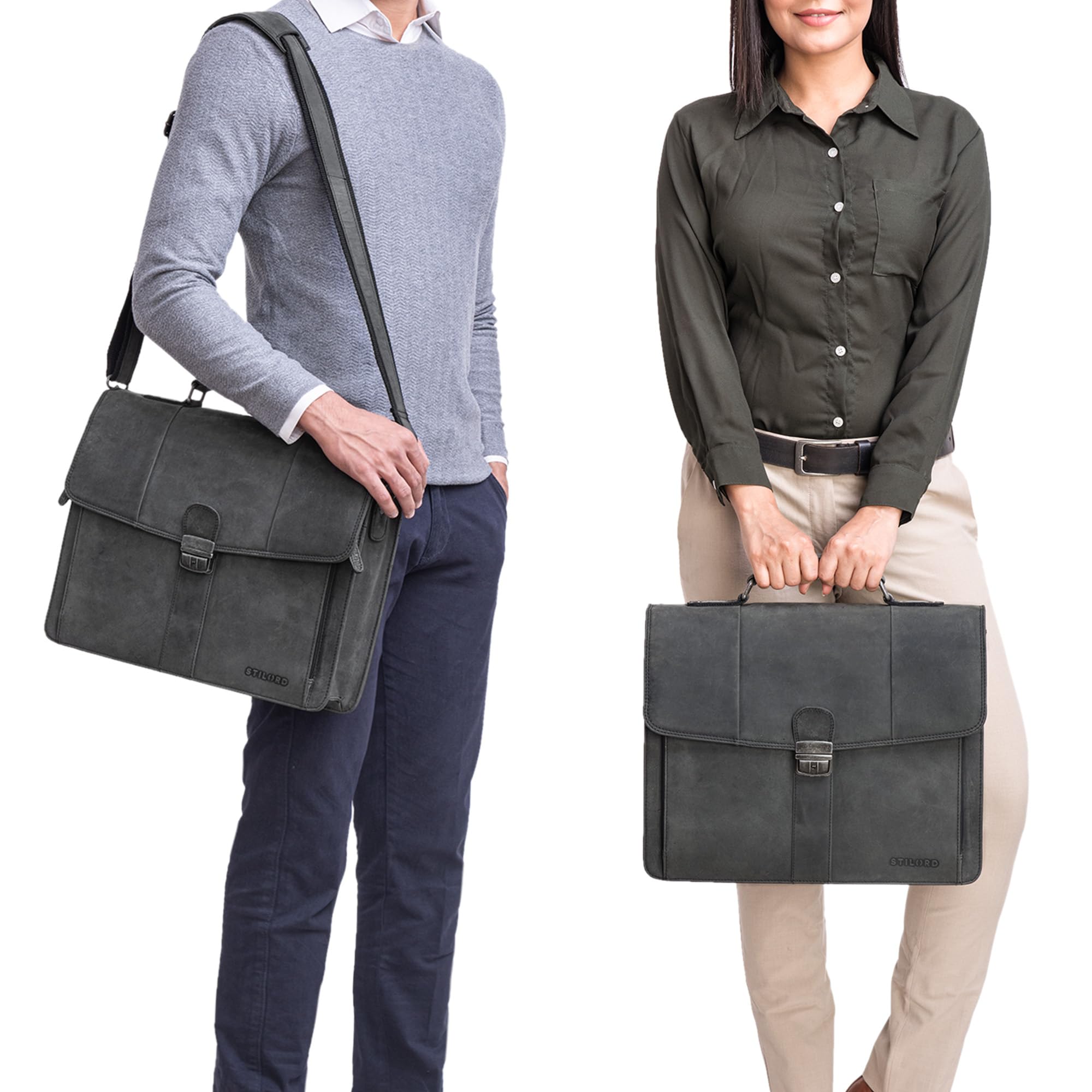 STILORD Havanna Maletín Clásico de Cuero para Hombre y Mujer Bolsa Bandolera Grande A4 de Oficina Trabajo Llave y Cerradura Bolsa de Hombro Color:Zamora - marrón
