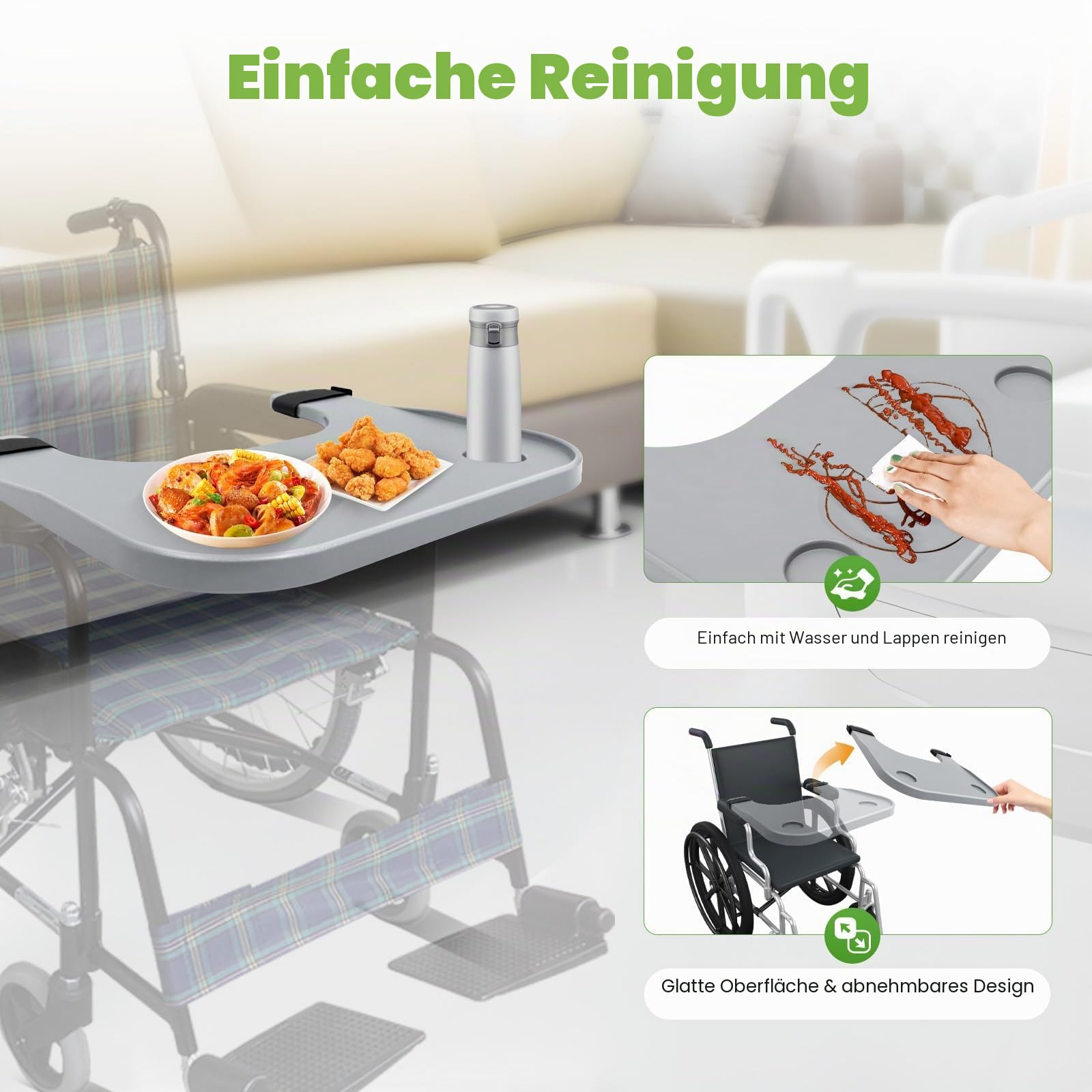 Rollstuhl Tablett Therapietisch Speisetisches Rollstuhltisch Abnehmbar 52*58cm Rollstuhlzubehör Zum Essen, Lesen Und Ausruhen - Tragbarer Universal-Tablett-Schreibtisch Mit Getränkehalter Große Größe