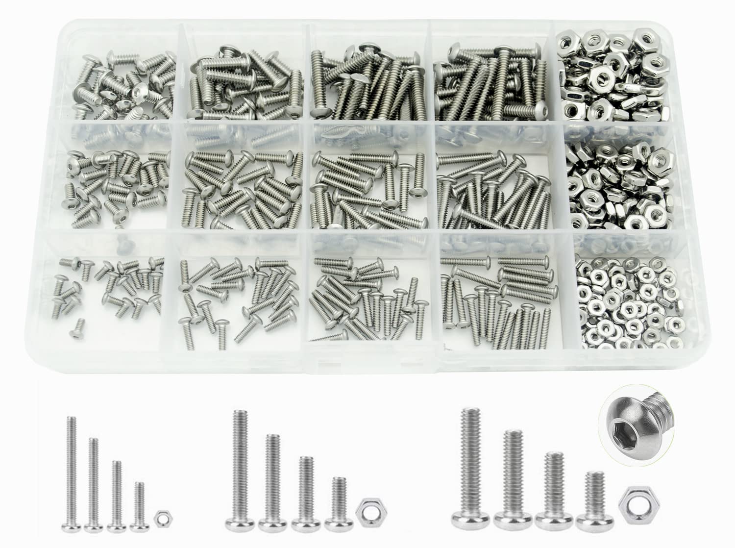 #2-56#4-40#6-32 UNC Stainless Steel Button Head Hex Socket Cap Bolts Screws Nuts Assortment Kit