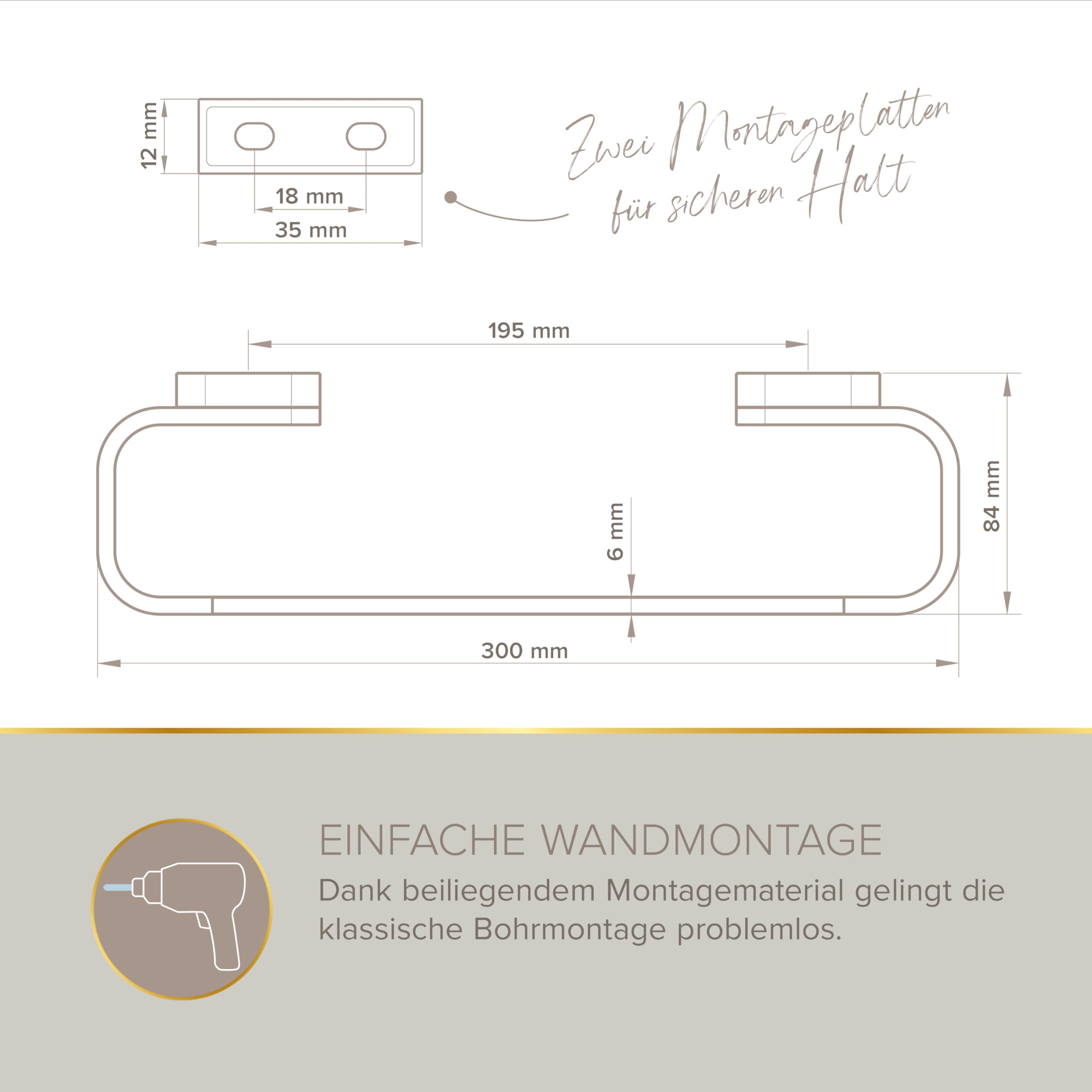 Lenz Handtuchhalter Aura in Chrom – Länge 30 cm, Ideal in Gäste-WCs