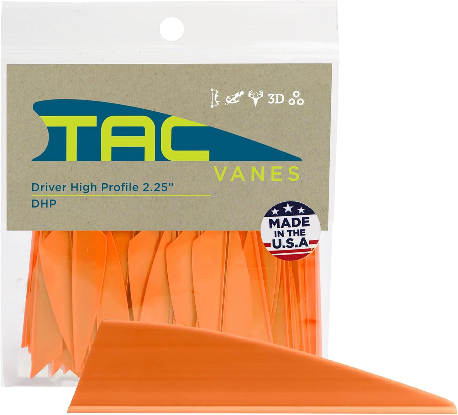 TAC Vanes Driver High Profile 2.25" Arrow Vanes, Orange 100 Pack, Archery Fletching Vanes for Arrows, Durable Bonding Design, Built for Stable Flight in Hunting & Target Shooting