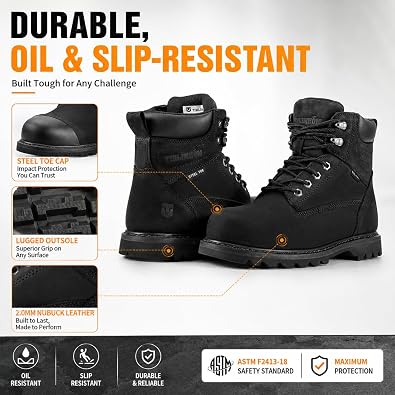 Comfort Work Boots for Men Steel Toe Boots Water Resistant and Slip Resistant safety Boots for men & botines para hombre for Factory Workers (Steel Toe Black, Adult, Men, 10.5, Numeric, US Footwear Size System, Medium)