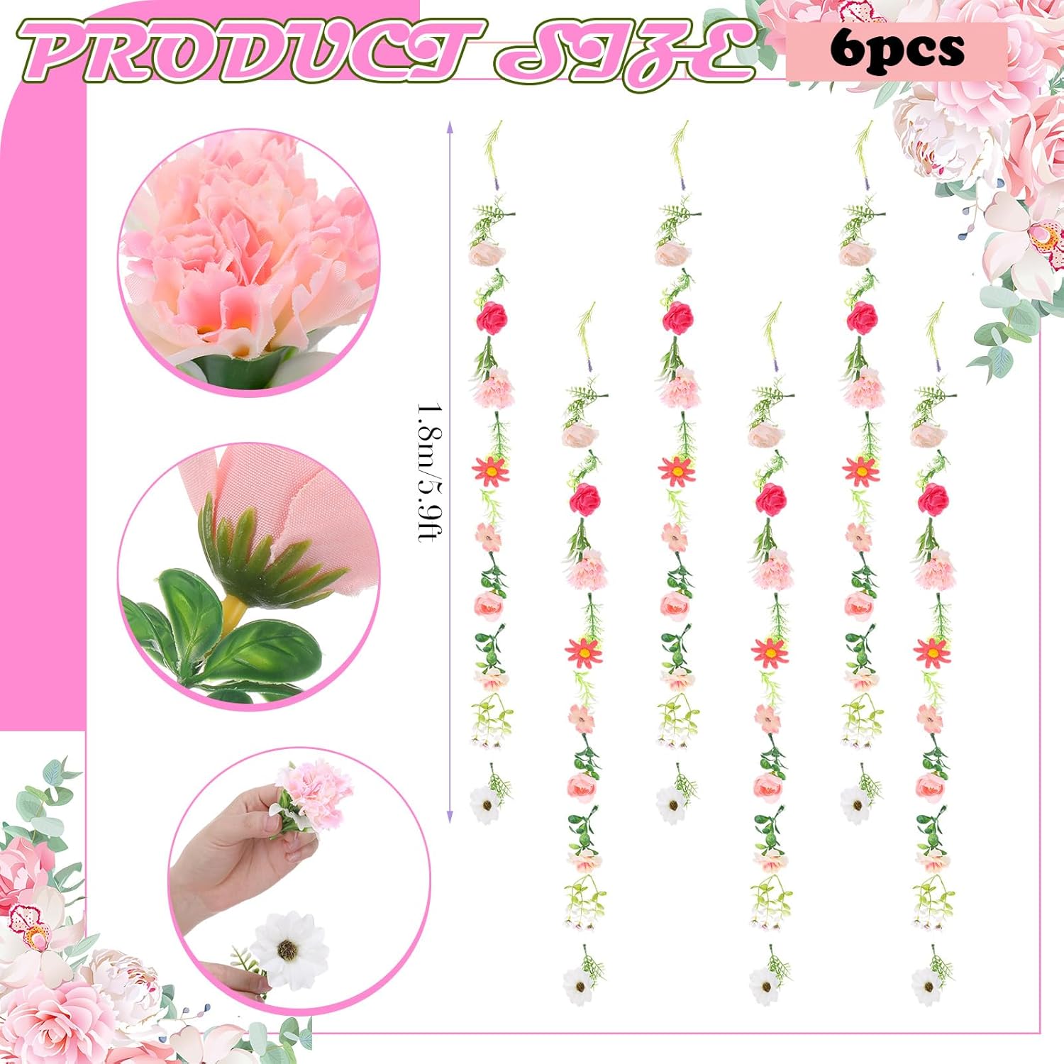 3 Pcs 10 Ft Wedding Tulle Table Runner with 6 Pcs 35.4 Inch Artificial Wildflower Garlands Wildflower Vines Floral Table Runner Garlands for Wedding Bridal Shower Spring Tea Party