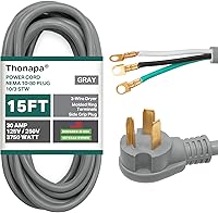 Vista 11 de Cable de secadora de 3 clavijas de 6 pies, Cable de extensión de electrodoméstico de 30 amperios, 3 clavijas de 6 pies, enchufe NEMA 10-30, 10/3 Gris