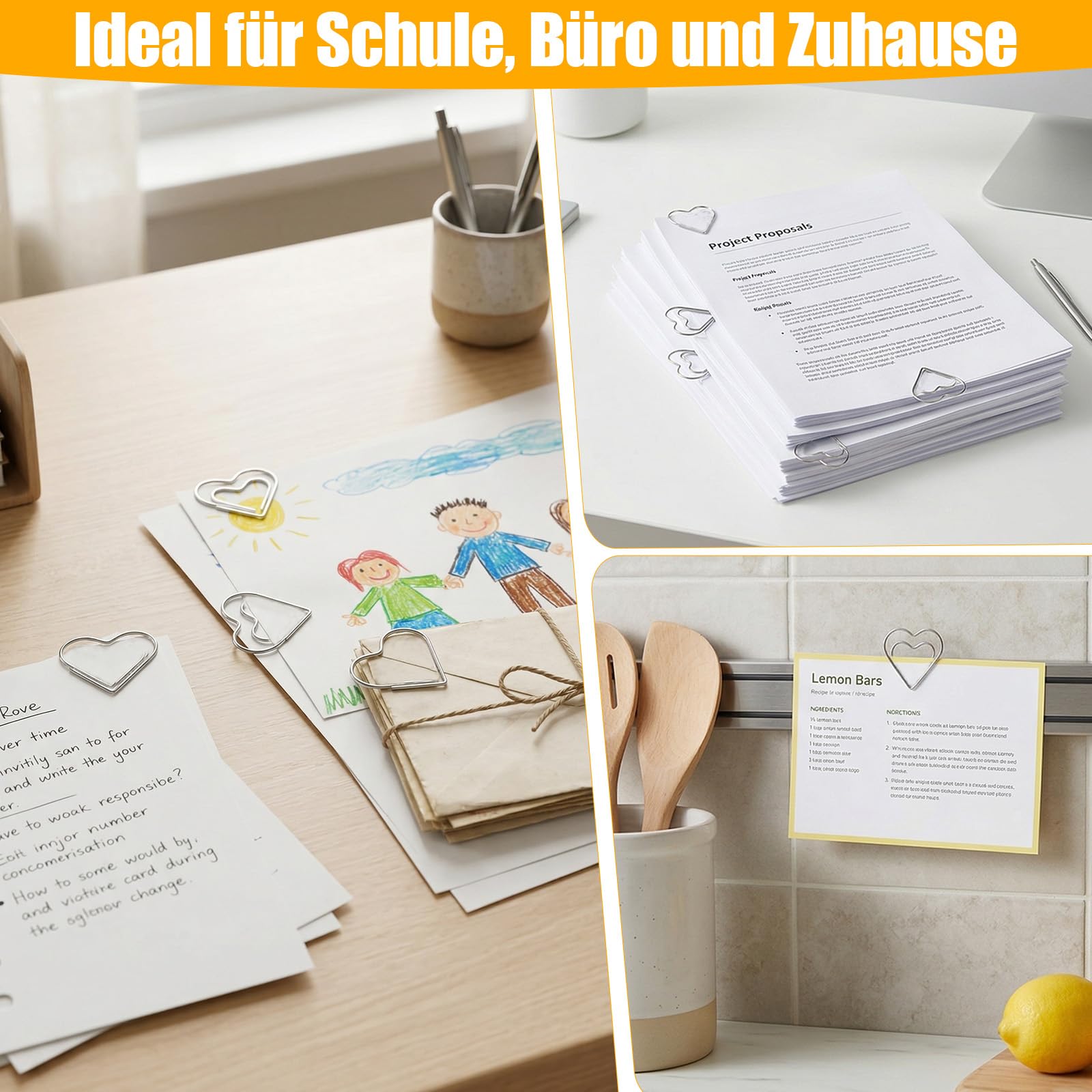100 sztuk spinaczy biurowych w kształcie serca, słodkie serce, duże, złote, spinacze do papieru, do biura, na przybory szkolne (srebrne)
