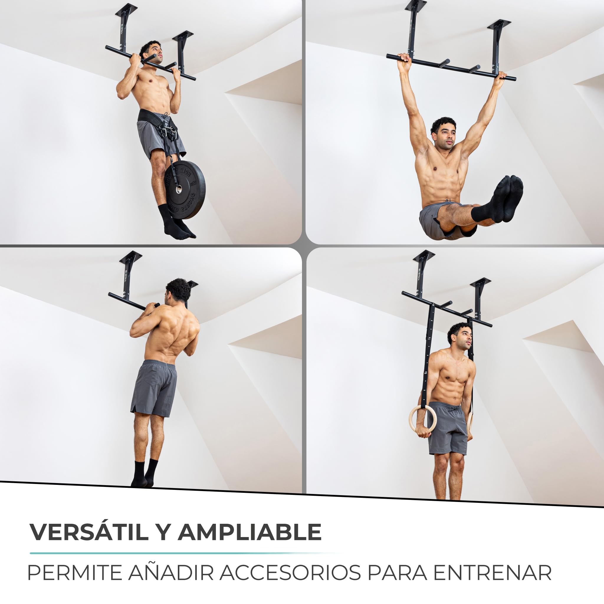 PULLUP & DIP Barra Dominadas para Montaje en Techo - Resistente Hasta 180 kg - Antideslizante 5 Posiciones de Agarre para Ejercicio y Dominadas en Casa - Ideal para Accesorios Gimnasio y Casa