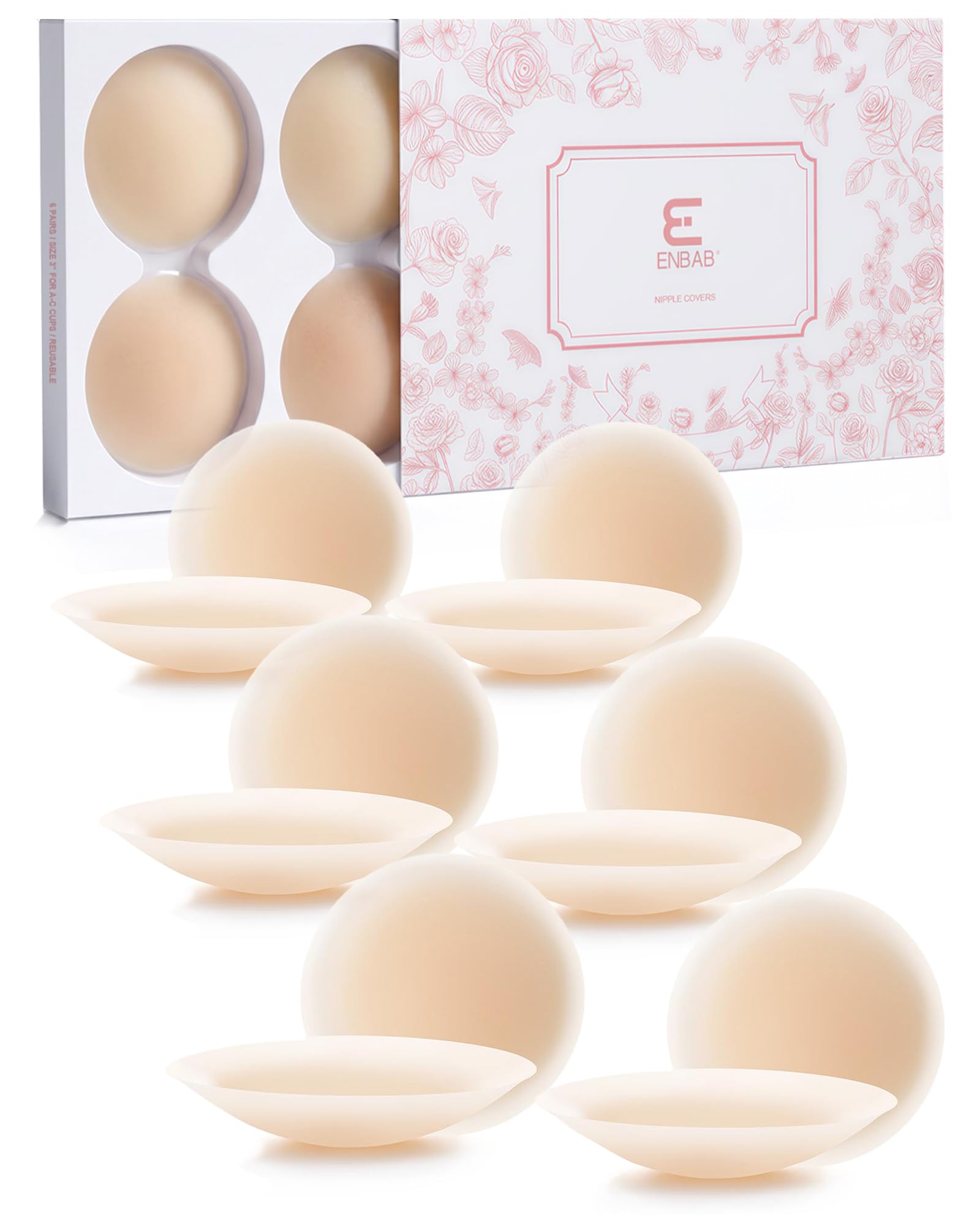 ENBAB Nipple Covers for Women, 6 Pairs Seamless No-Show Pasties, Sticky Bra