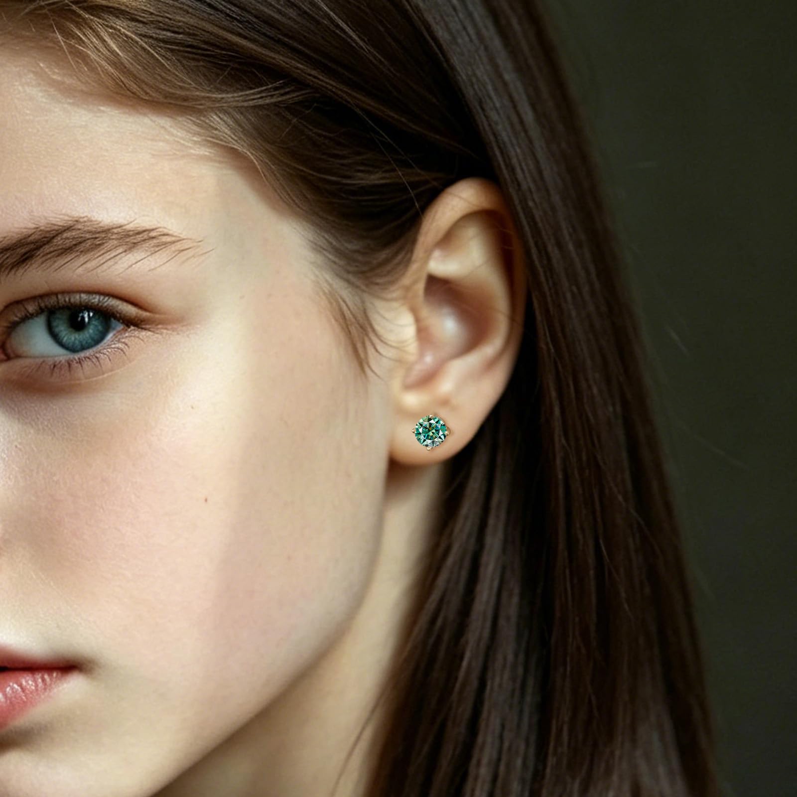 Ohrstecker mit farbigem Moissanit 0.2-4ct VVS1 für Damen, 925 Sterling Silber Ohrstecker 14K vergoldet, 4-Zinken-Design, hypoallergen für empfindliche Haut