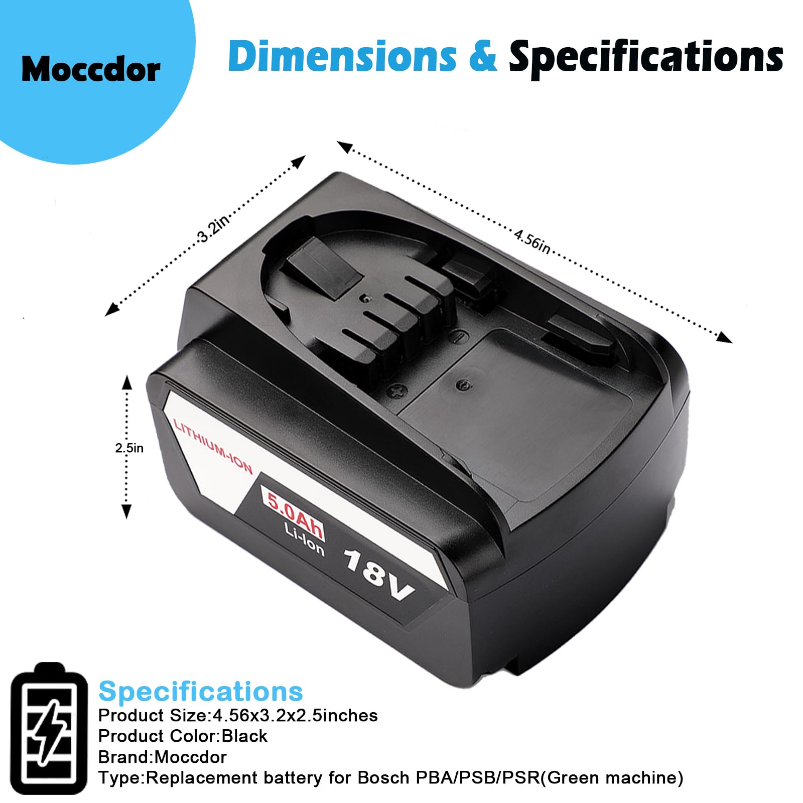 5.0Ah Batteria di Ricambio 18V Li-Ion per Bosch Power PBA PSB PSR, Compatibile con Bosch, Gloria, Gardena, Wagner, Emmaljunga Home and Garden 18V Utensili