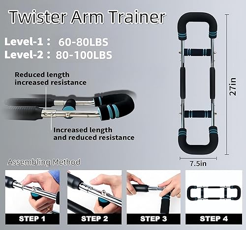 Miniatura 4 de Entrenador de brazo Twister, 40-100 libras, equipo de entrenamiento de pecho de brazo giratorio ajustable para hombres y mujeres, fortalecedor de