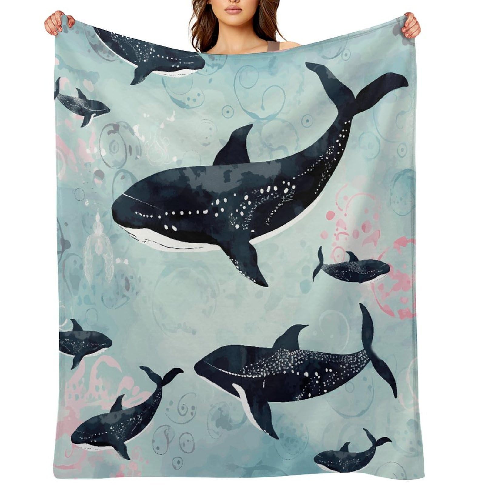 Whale Blankets Flannel Soft Blanket for Couch Warm Cozy Throw Blankets Fashion Bed Blanket Thick Bath Towel Bedspread Tapestry for Home Supplies Gift 30"x40"