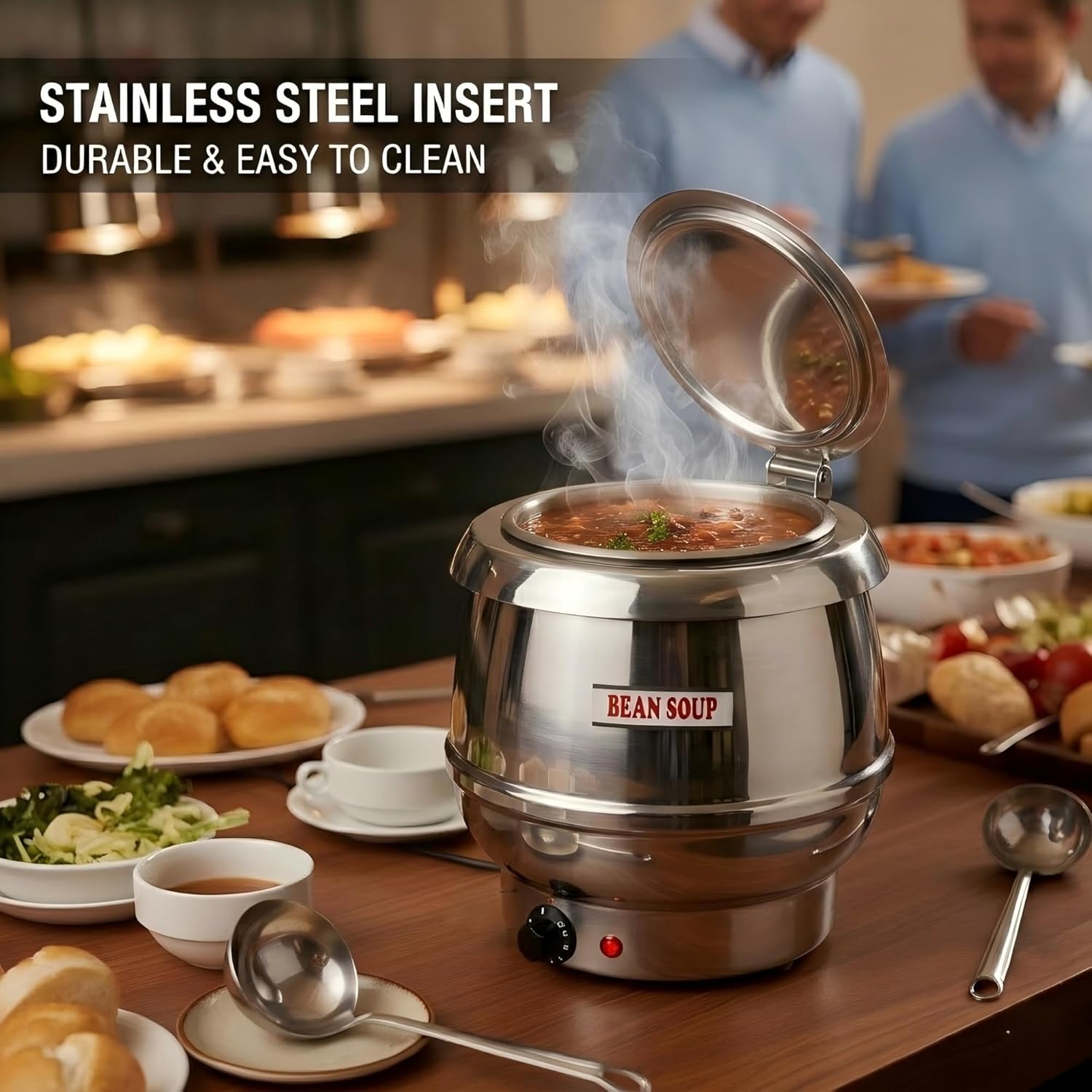 CLIVIA Commercial Electric Soup Warmer Pot, 11qt Stainless Steel Soup Kettle Food Warmer for Catering and Restaurant, Hot Soup Pot Station with Lid and Adjustable Heat Control - Silver