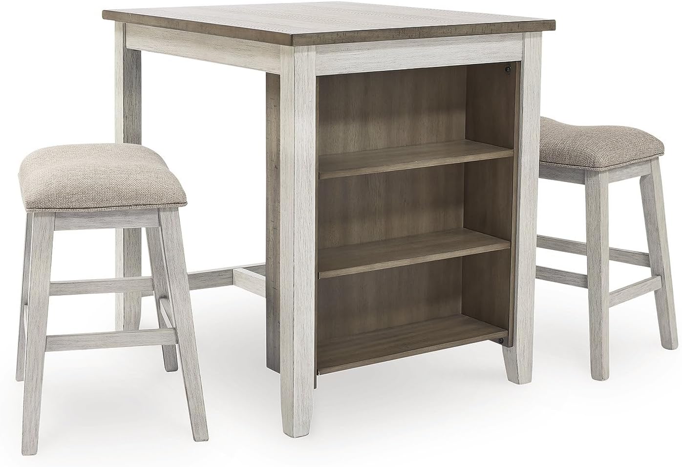 Signature Design by Ashley Skempton 3 Piece Counter Height Dining Set, Includes Table and 2 Barstools, Whitewash