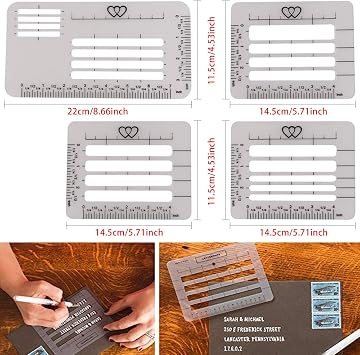 Envelope Addressing Guide Stencil Template Set, BENBO 4 Styles Lettering Envelope Addressing Stencil for Making Card