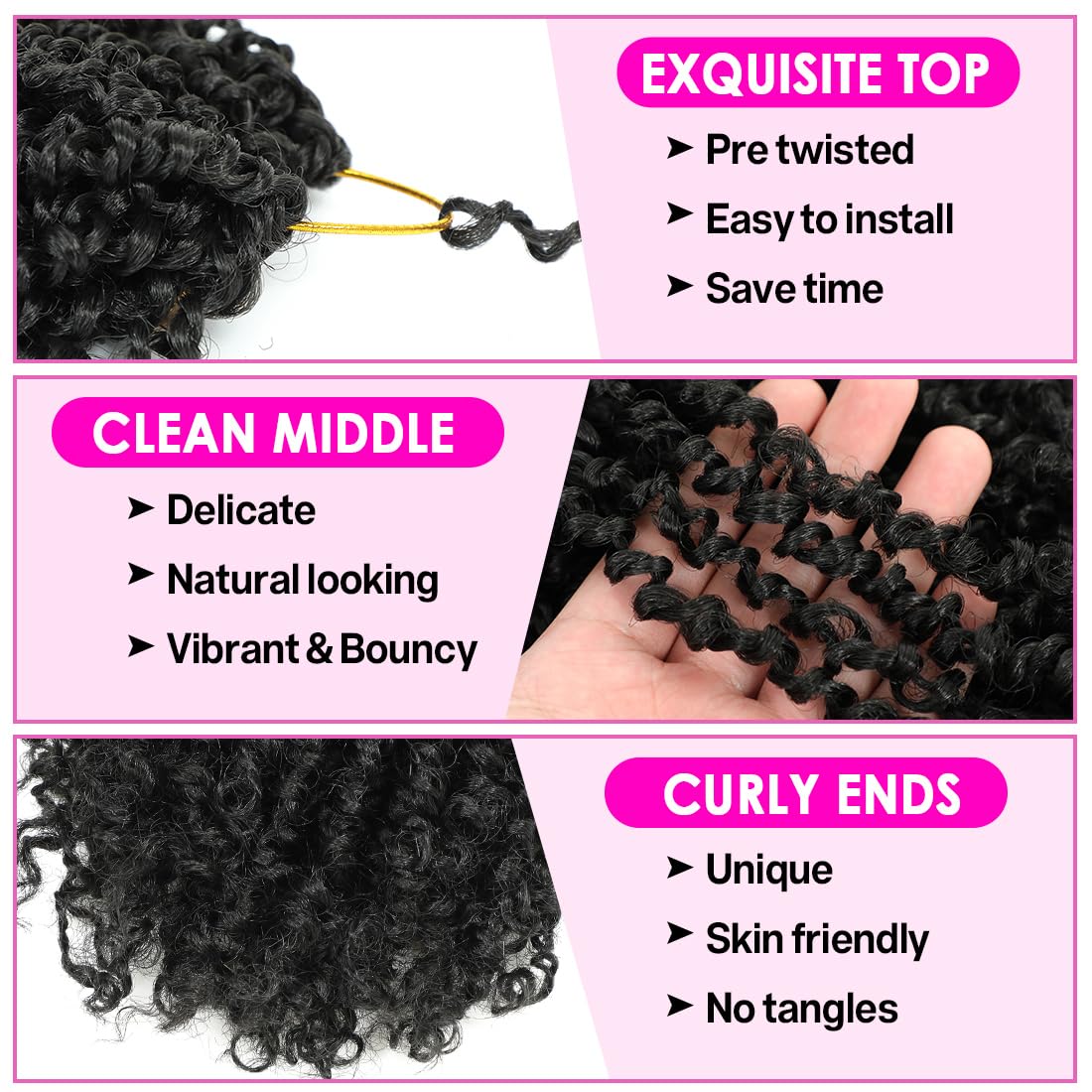 Youngther Yanky twist crochet hair 16 Inch 6Pack(40stands/Pack) Pre-Twisted Fluffy Yankee Mini Twist with curly crochet hair for black women crochet hair pre looped Synthetic hair extension (1B)