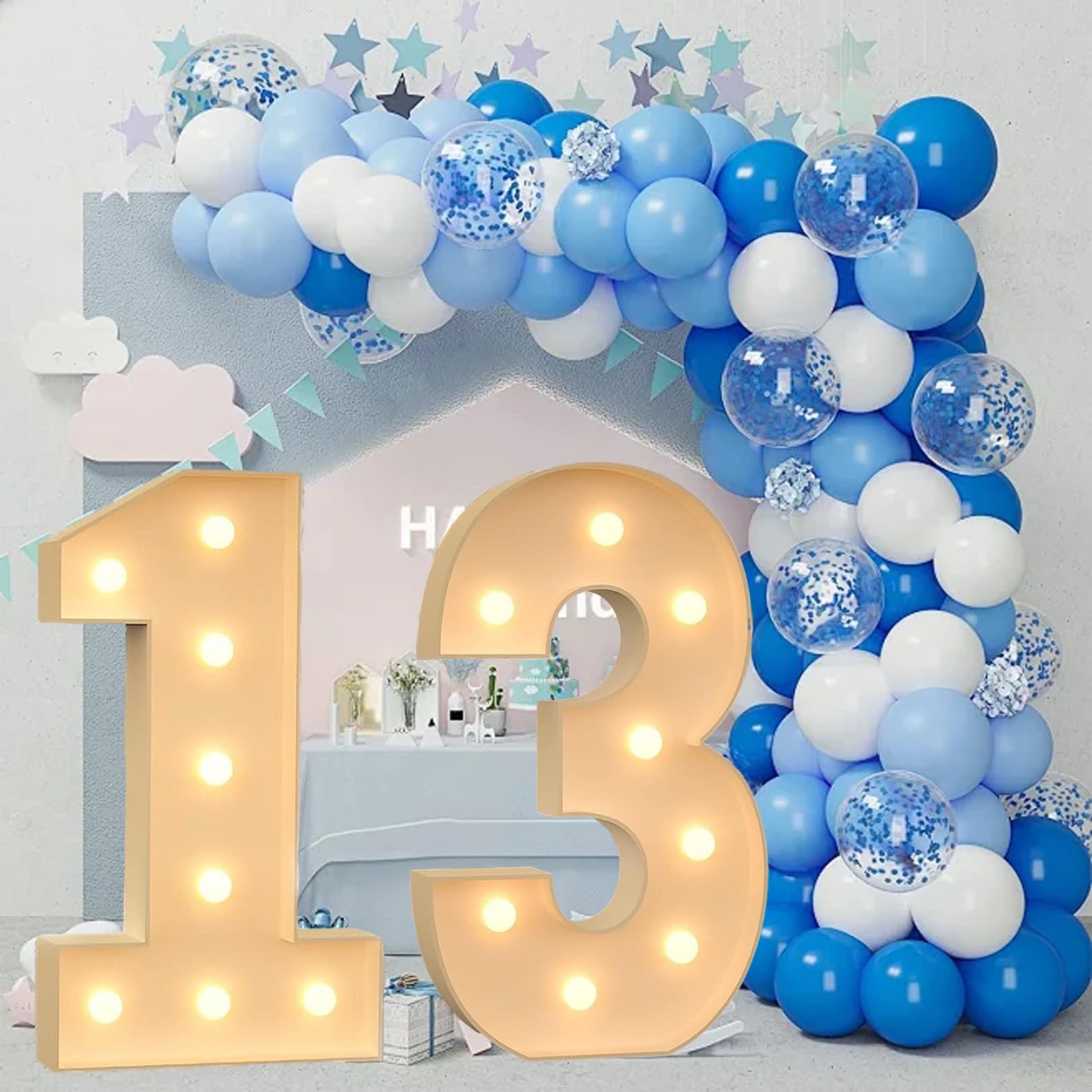 100cm Gigantyczna Figura Pudełko Do Napełniania Balonów Ze Światłami 10-19st Balon Urodzinowy Balon W Kształcie Cyfry Ramka Dekoracje Ślubne Baby Shower (Color : 13, Size : 70cm)