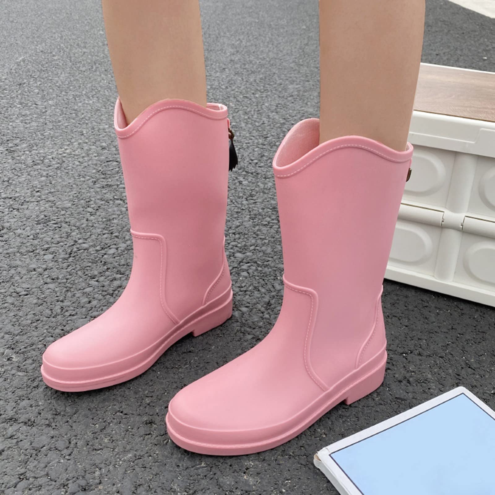 Generisch Botas de agua medias para mujer, botas de lluvia impermeables básicas de un solo color, botas de agua ligeras, unisex, medias botas de pesca, botas de agua para lluvia