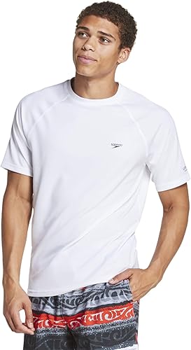Speedo - Camiseta UV de natación para hombre, manga corta, ajuste regular, lisa